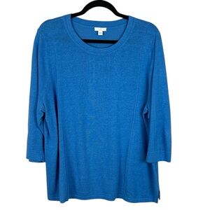 J. Jill Casual Linen Cotton 3/4 Sleeve Round Neck Top XL Blue Minimalist